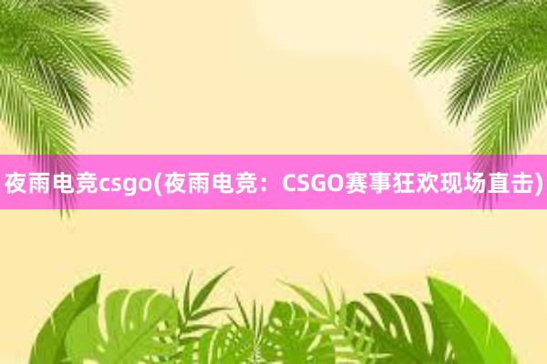 夜雨电竞csgo(夜雨电竞：CSGO赛事狂欢现场直击)