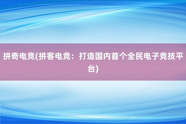 拼奇电竞(拼客电竞：打造国内首个全民电子竞技平台)