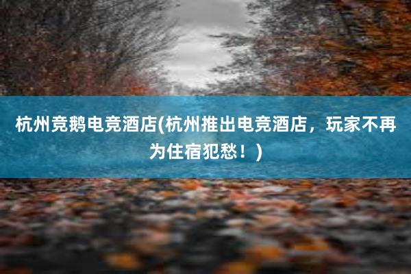 杭州竞鹅电竞酒店(杭州推出电竞酒店，玩家不再为住宿犯愁！)