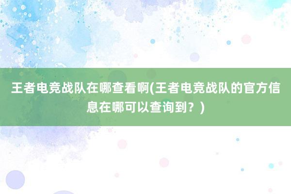 王者电竞战队在哪查看啊(王者电竞战队的官方信息在哪可以查询到？)