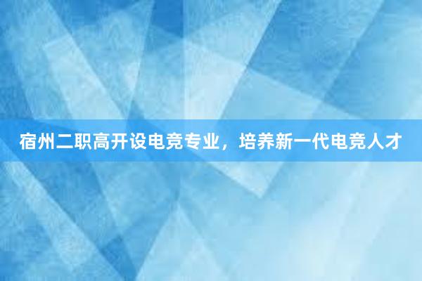 宿州二职高开设电竞专业，培养新一代电竞人才